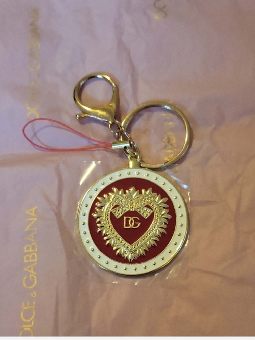 Dolce & Gabbana Red and Gold Heart Charm Key & Card Holder - Picture 9 of 10